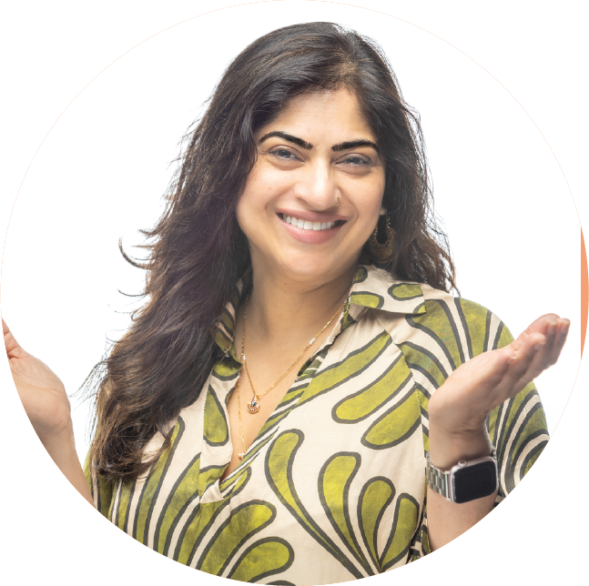 ANITA RAMCHANDRAN opening her hands in a friendly and welcoming manner
