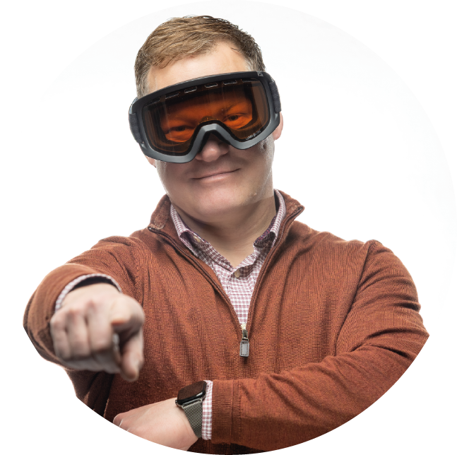 Tom Simpson wearing ski googles